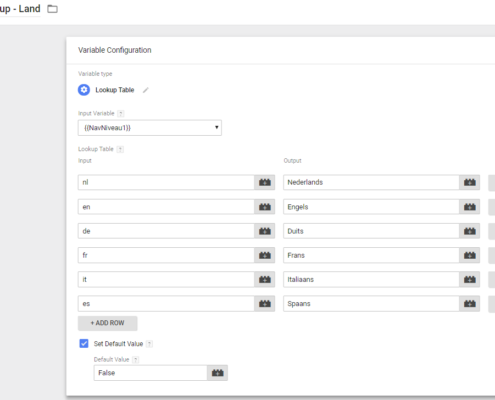 Lookup tabel land - Google Tag Manager GTM