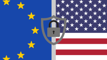 GDPR Amerikaanse vlag en Europese vlag met slotje