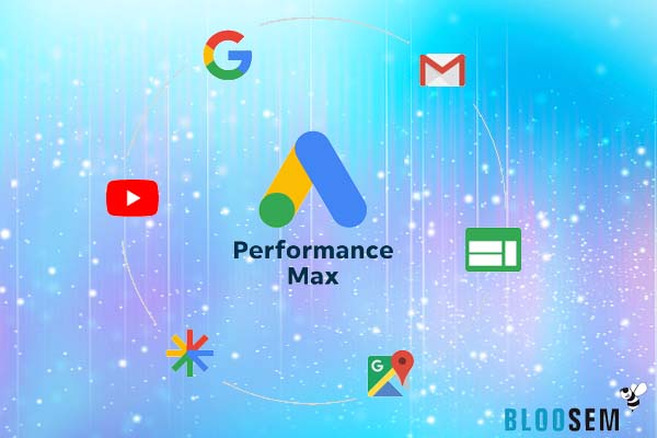 Performance Max blauwe achtergrond items Google