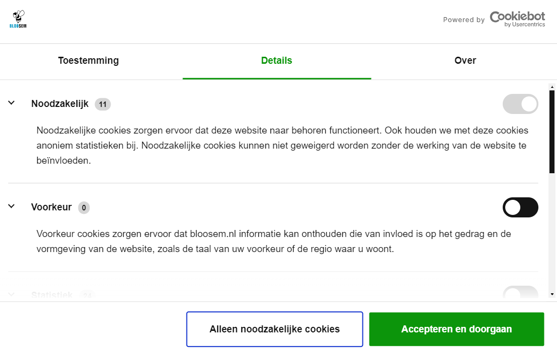 screenshot cookiebot website bloosem