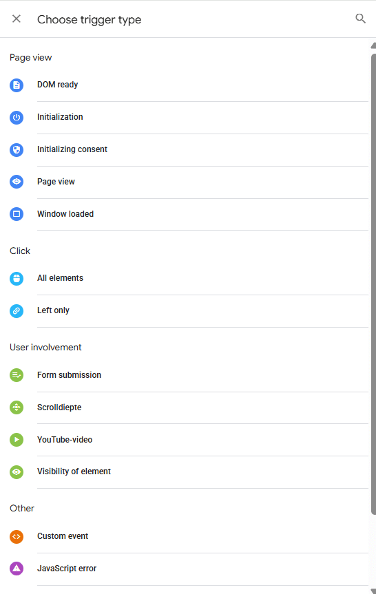 GTM Trigger types